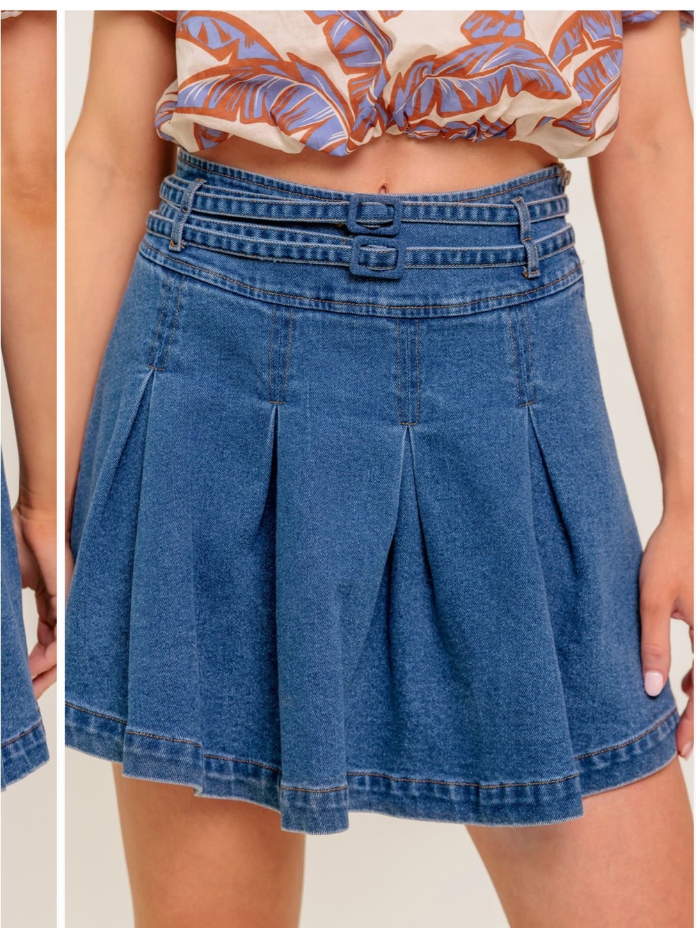 Flying Tomato Washed Denim Pleated Skort - Blue, Medium (runs slightly small)
